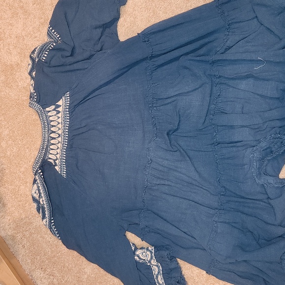 FREE PEOPLE WOMEN'S DREAMWEAVER EMBROIDERED TUNIC TOP BLUE - Picture 6 of 10